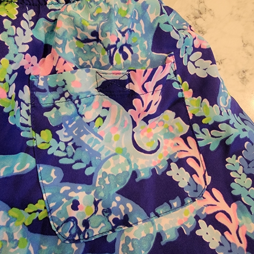 Lilly Pulitzer Pink and Blue Athletic Luxletic Shorts Vibrant Design Size Small - Picture 12 of 14